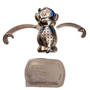 HIC Monkey hanging tea infuser stainless steel with drip tray